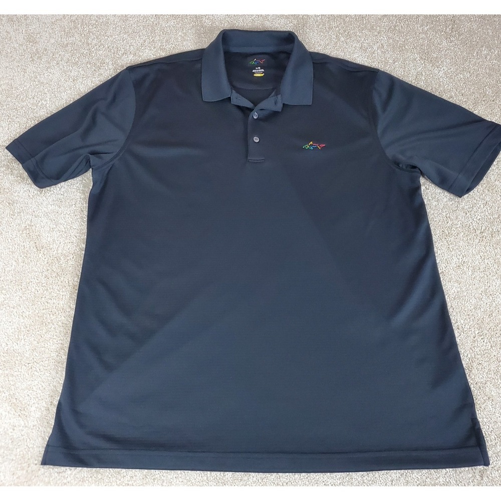 Greg Norman Play-Dry Marlin Men's Black Polo Shirt Short Sleeve Size Large
